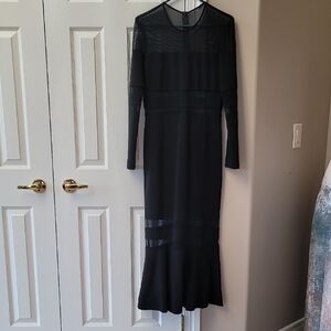 Nicole Miller Elegant Black Long Sleeve Dress With Mesh Insets